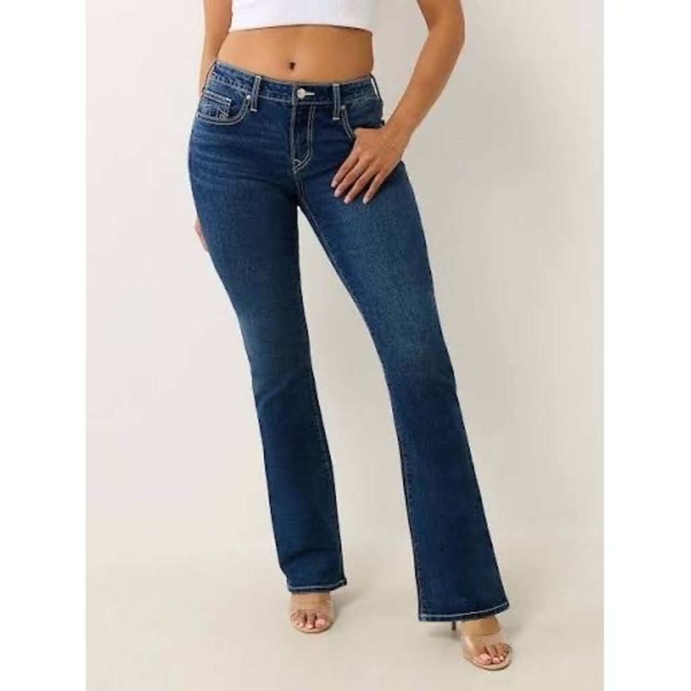 True Religion Becca Mid Rise Bootcut Jeans Blue‎ Denim Flap Pocket Womens 26
